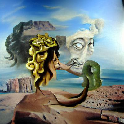 An abstract AI-generated image of a gorgon