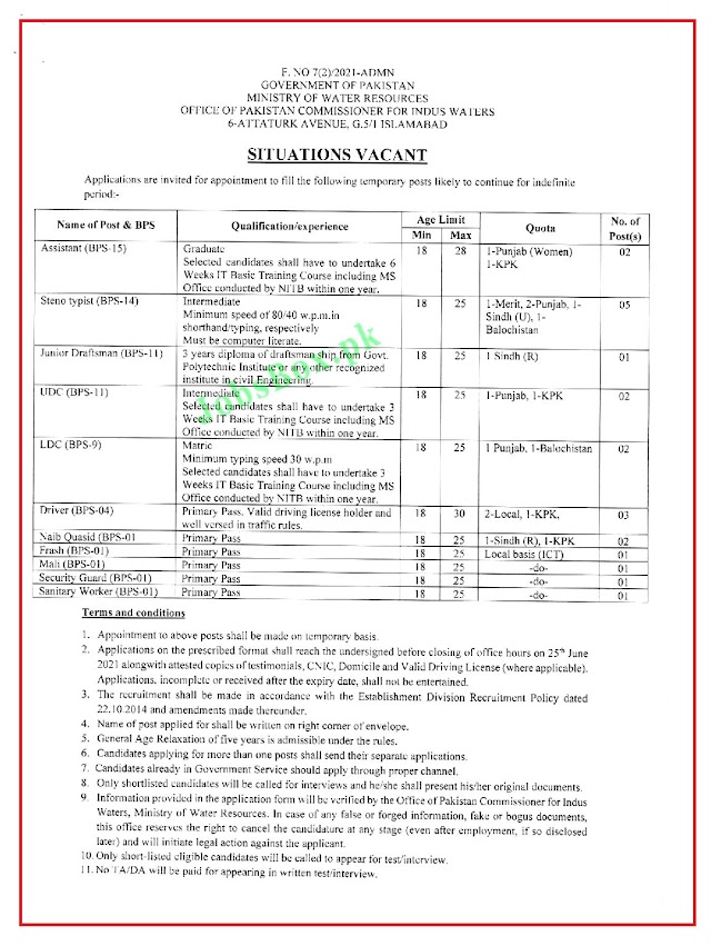 Latest Jobs in Ministry of Water  Resources MOWR 2021- Application Form Download