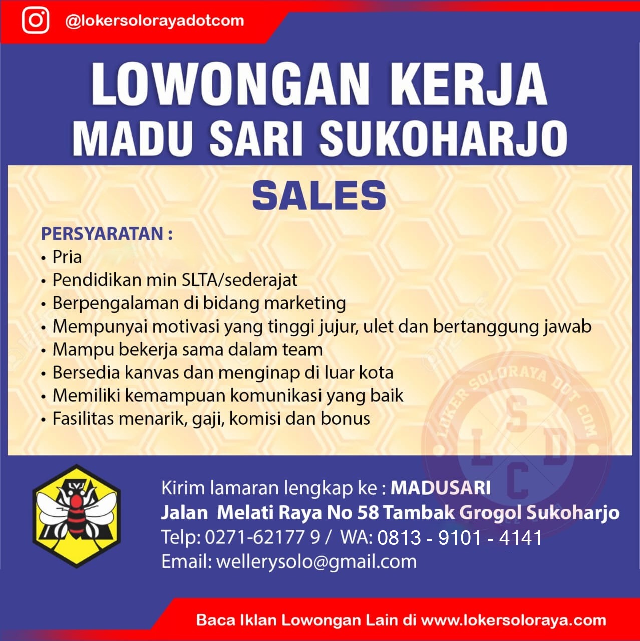 Loker Sukoharjo Bulan Mei 2025 di Madu Sari