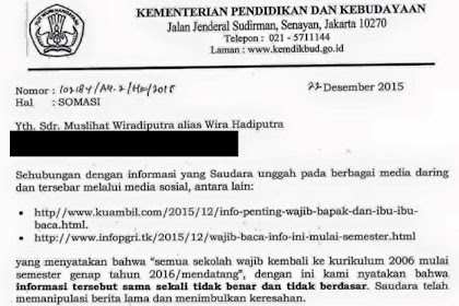 √ Surat Gugatan Kemdikbud Bagi Media Daring Yang Membagikan Isu Tidak
Benar Dan Tidak Berdasar