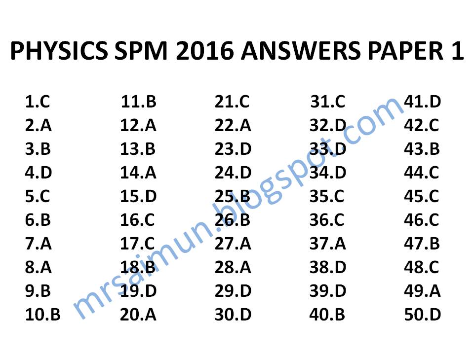 Spm Physics 2016 Paper 1 Answers Mr Sai Mun S Blog