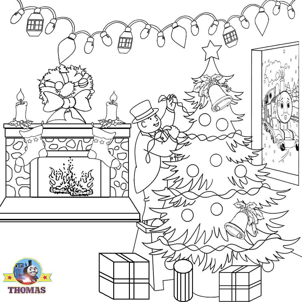 Free printable Thomas holiday tree Christmas pictures of kids clip art Xmas coloring book sheets
