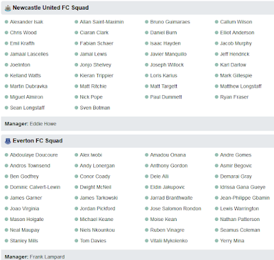 Line up Newcastle vs Everton
