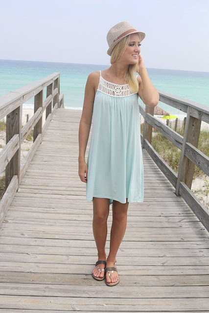 Saltwater & Clear Skies Cream Woven Straps Caged Light Blue Dress