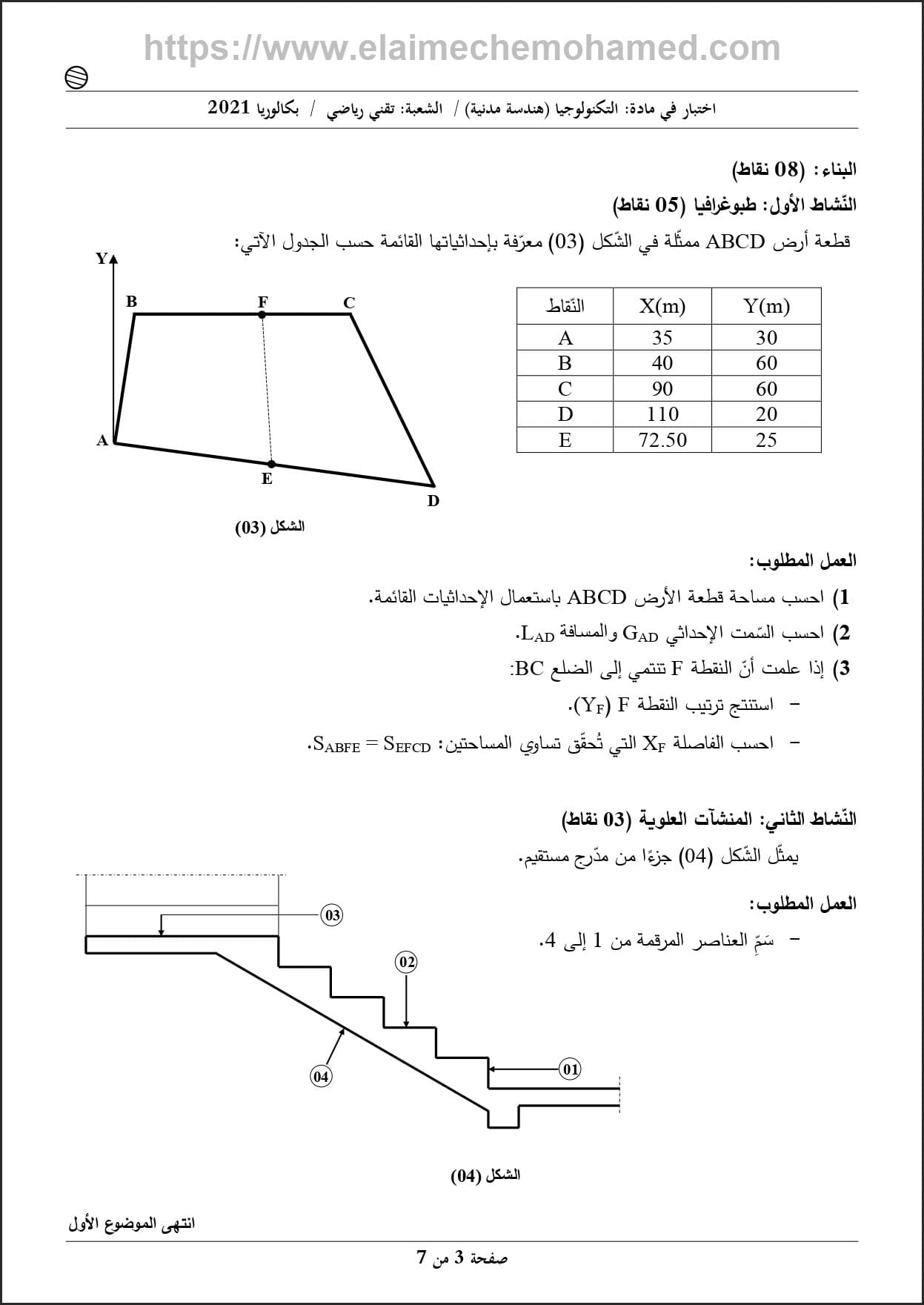 اختبار مادة الهندسة المدنية