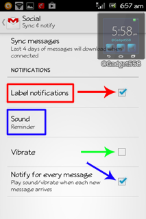 Setting untuk mengaktifkan notifikasi gmail di Android
