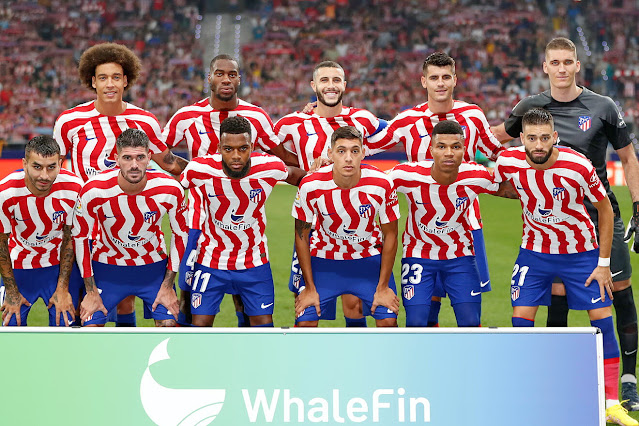 CLUB ATLÉTICO DE MADRID. Temporada 2022-23. Axel Witsel, Geoffrey Kondogbia, Mario Hermoso, Álvaro Morata, Ivo Grbić. Ángel Correa, Rodrigo De Paul, Thomas Lemar, Nahuel Molina, Reinildo, Yannick Carrasco. CLUB ATLÉTICO DE MADRID 4 REAL CLUB CELTA DE VIGO 1 Sábado 10/09/2022, 21:00 horas. Campeonato de Liga de 1ª División, jornada 5. Madrid, estadio Civitas Metropolitano: 52.247 espectadores. GOLES: 1-0: Ángel Correa. 2-0: 50’, Rodrigo De Paul. 3-0: 66’, Yannick Carrasco. 3-1: 71’, Gabri Veiga. 4-1: 82’, Unai Núñez, en propia puerta.