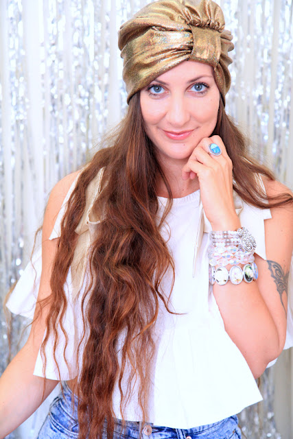 Fashion Turban in Gold Hologram - Turban Hair Wrap by Mademoiselle Mermaid