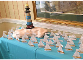 Sailboats on Table with Lighthouse on Island