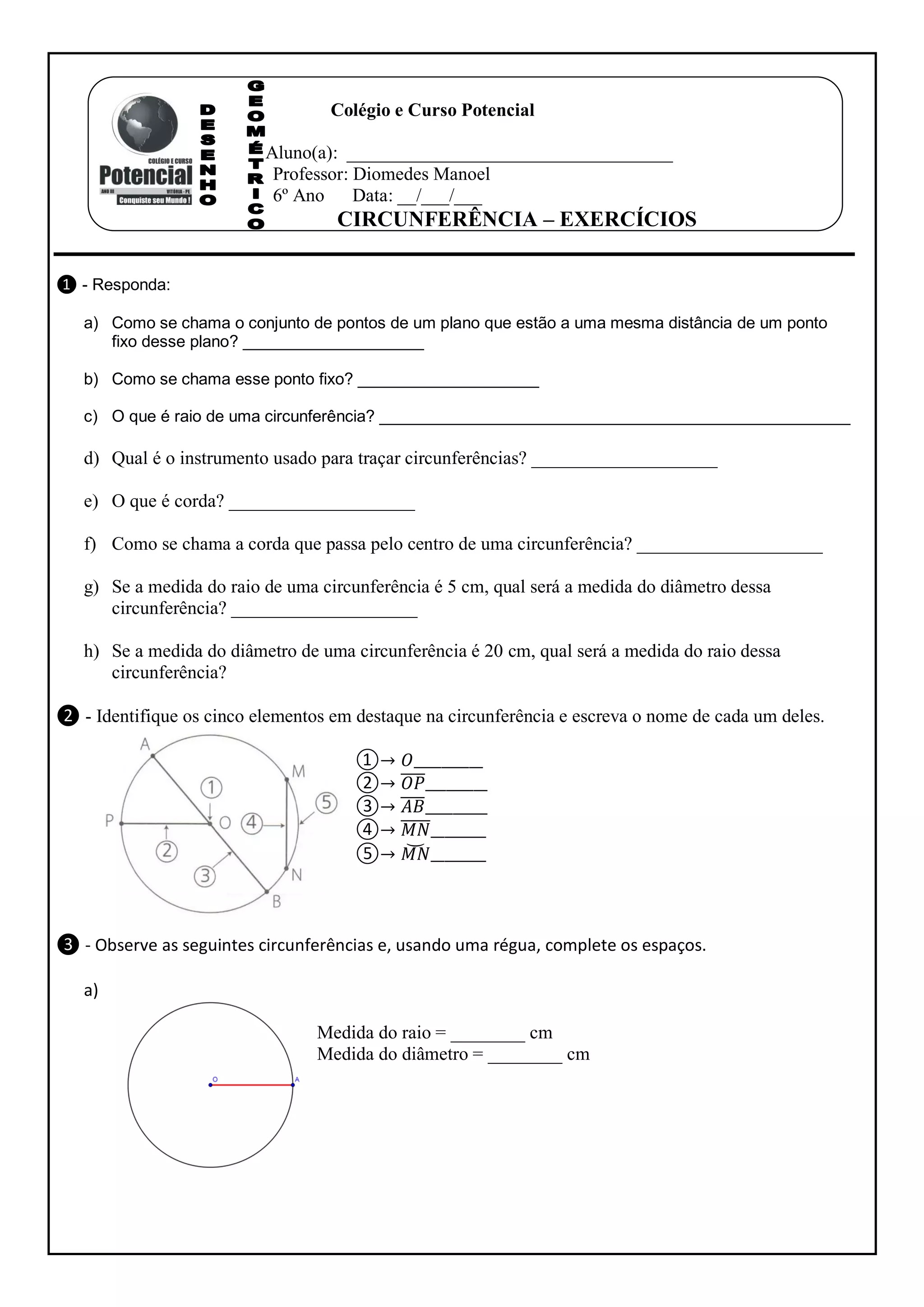 Exercícios de circunferência 8 ano