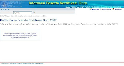 PENGUMUMAN DAFTAR CALON PESERTA SERTIFIKASI PENDIDIK TAHUN 2013