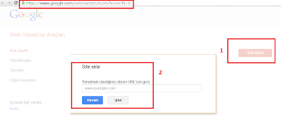 Webmaster Tools Site Ekleme Ekranı
