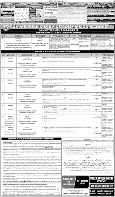 PPSC Latest Jobs February 2019 | PPSC Advertisement No. 03/2019 | Online Registration