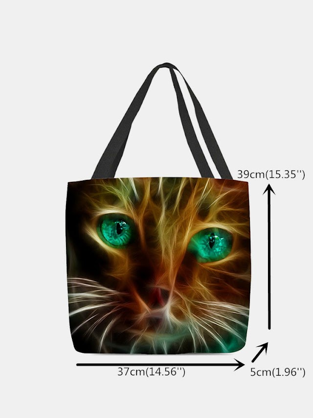 Women Luminous Cat Pattern Print Shoulder Bag Handbag Tote