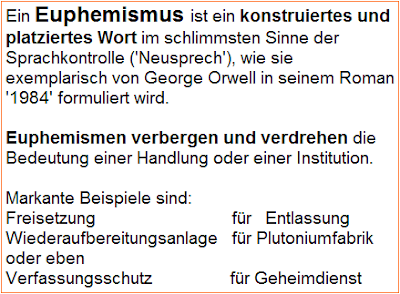 Definition Euphemismus, Beispiele Euphemismus, Neusprech, Orwell 1984