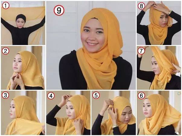 Gambar Cara Memakai Jilbab Segi Empat Simple