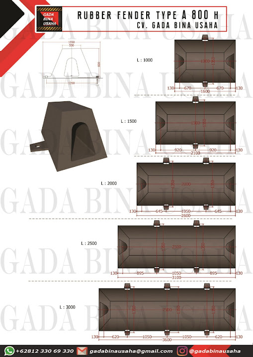 ukuran detail karet fender tipe a 800