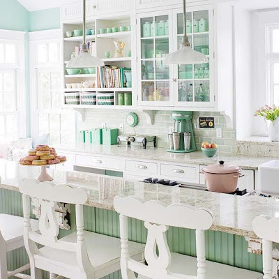 white and green kitchen