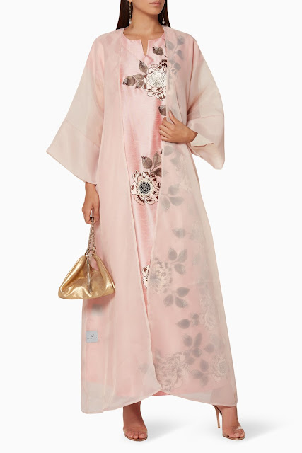 Light-Pink Floral Embroidered Dress with Cover-Up 1550 AED 