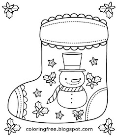 Plain winter snowman Xmas socks coloring pages easy Christmas sketch designs for kids to print out