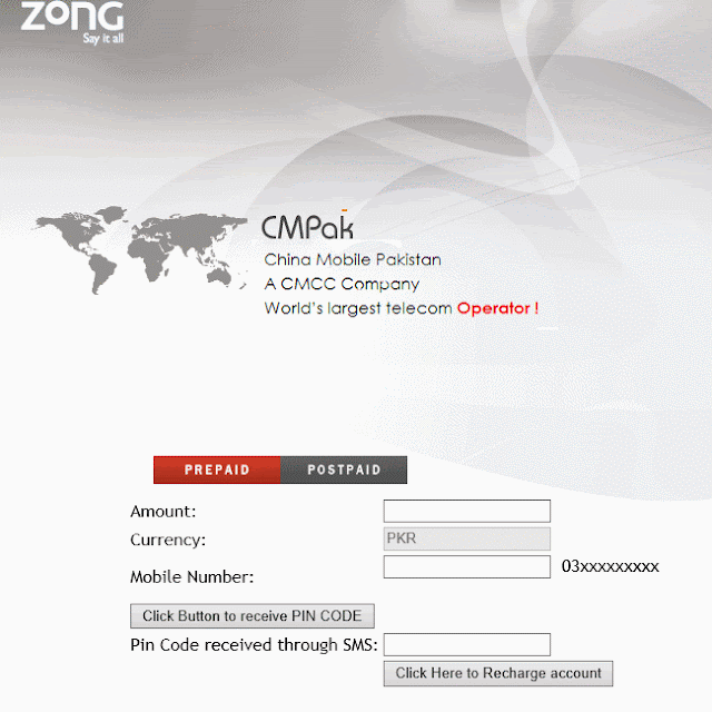 Zong AnyTime Online Payment Portal