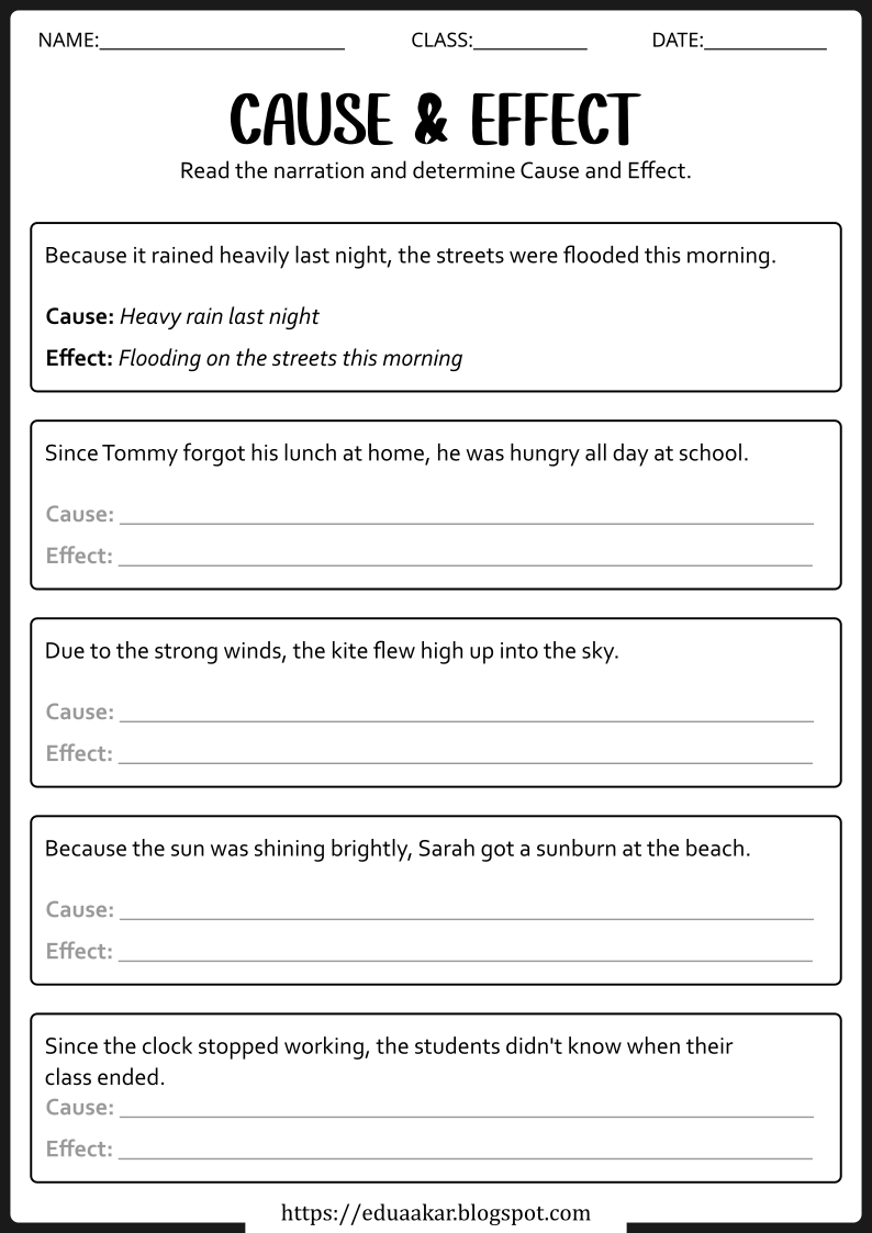 Cause and Effect Worksheets