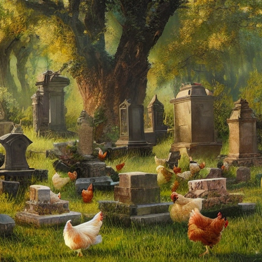 chickens in a graveyard