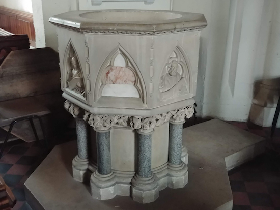 St Mary's font installed about 150 years after John Clarke was vicar Image by the North Mymms History Project Released via Creative Commons BY-NC-SA 4.0