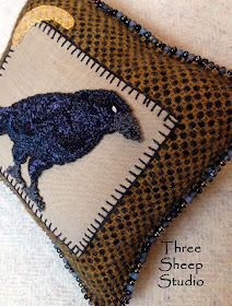 Punch Needle Crow Charm Cushion by Rose Clay at ThreeSheepStudio.com