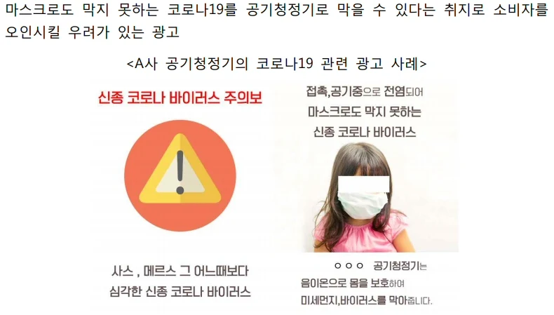 ▲ [사례1] 검증되지 않는 코로나19 예방효과 광고