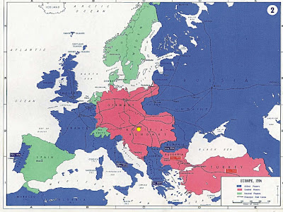 world war 1 map europe 1914. and enemies in World War I