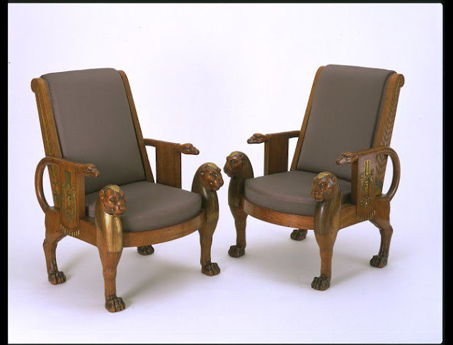 The Denon Chair, 1803-1813, Jacob-Desmalter, Mahogany, with ormolu (gilt-bronze) mounts; modern upholstery, Victoria  and Albert Museum. London, UK.