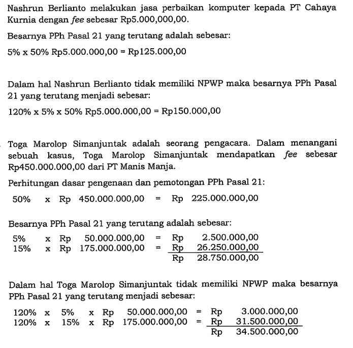 Petunjuk dan Contoh PPh Pasal 21