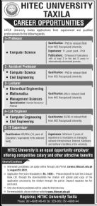 Today New Jobs in Pakistan  HITEC University Latest Jobs 2022