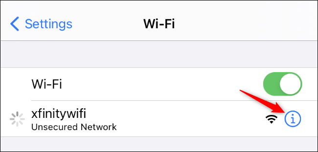 اضغط على زر "i" على يمين شبكة Wi-Fi.