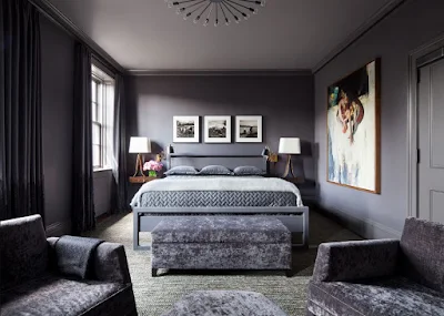 Dark gray monochromatic bedroom design