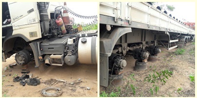 Ladrões roubam pneus de carreta e deixam motorista amarrado na BR 226