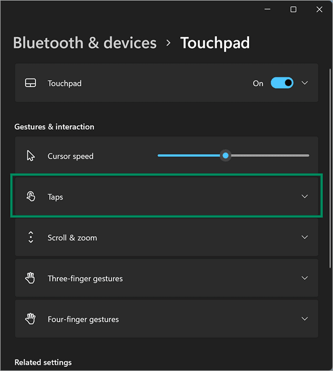 2-Settings-Bluetooth-devices-Touchpad-Taps