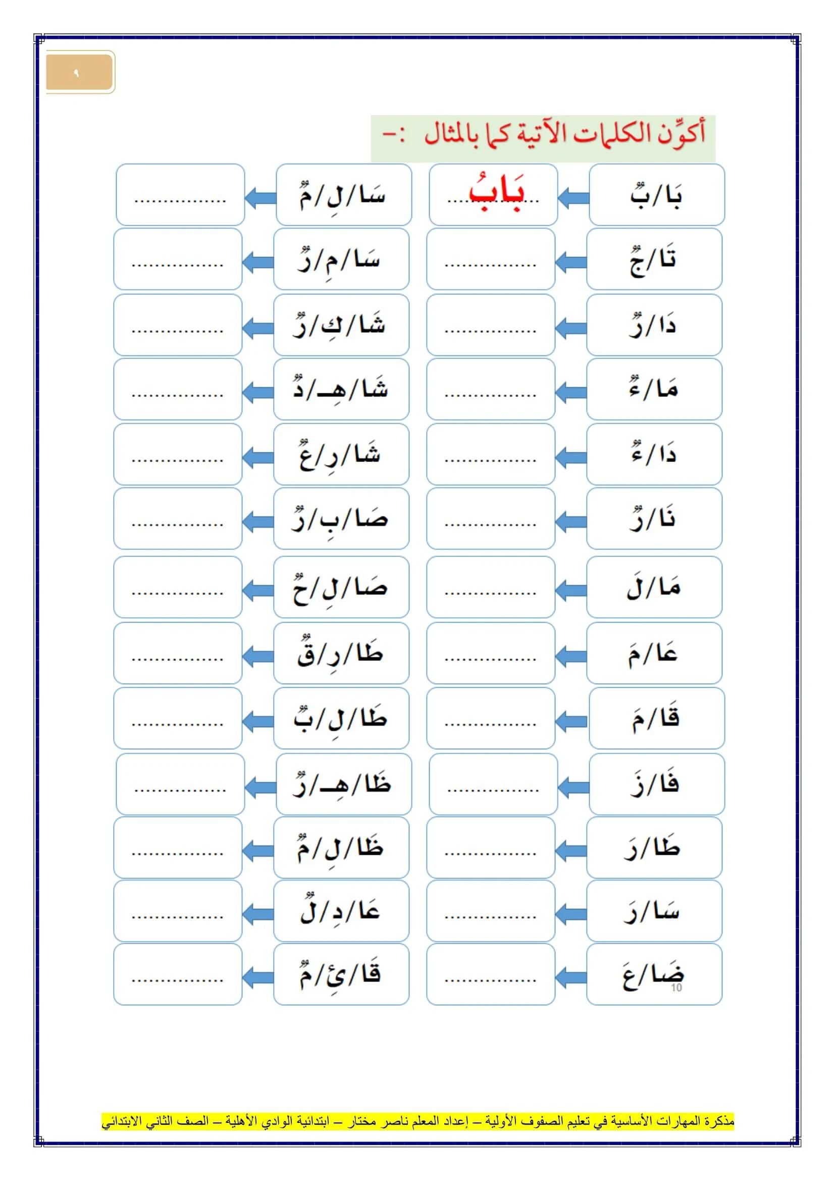 مذكرة المهارات الأساسية في تعليم الصفوف الأولية: إعداد المعلم ناصر مختار