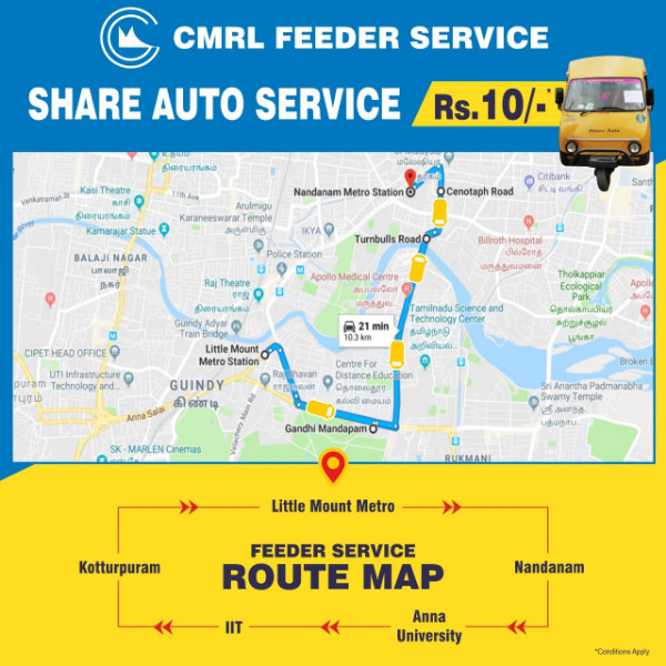 Chennai Metro - Little Mount Metro Station - Share Auto Route, Timing, Fare & More
