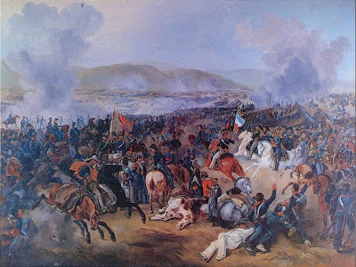 This a graphic painting of the one of the calvary charges in the battle Maipu.