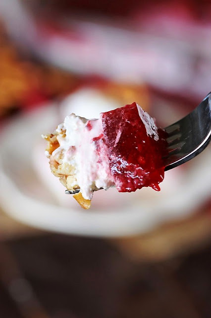 Bite of Strawberry Pretzel Salad Image