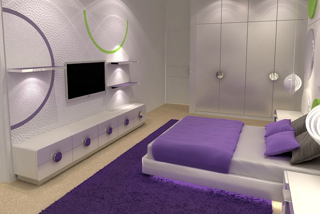 DORMITORIO BLANCO Y MORADO PURPLE AND WHITE BEDROOM