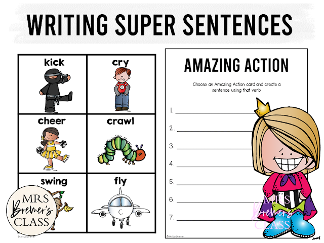 Sentence writing activity pack for practice with capital letters, punctuation & writing complete sentences for First Grade & Second Grade