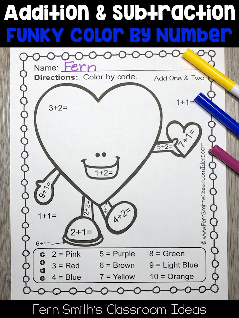 You will love the no prep, print and go ease of these St. Valentine's Day Color By Number Addition, Subtraction, Multiplication, and Division FUNKY Valentines Themed Printables. This FUNKY St. Valentine's Day Color By Number Addition, Subtraction, Multiplication, and Division Printables include 20 pages for introducing or reviewing addition, subtraction, multiplication, and division. This bundle is perfect for differentiation in ESOL, ESL, Home Schooling and Special Education Classes.