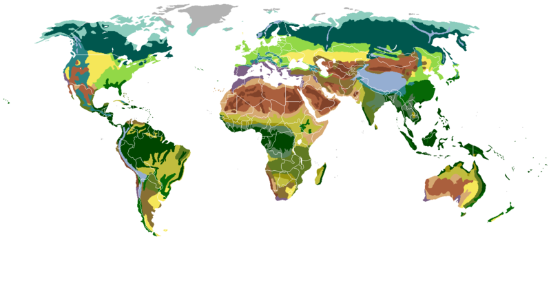Biomas de la Tierra; mapamundi gratis y libre