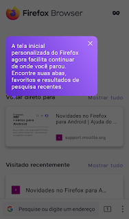 Imagem da tela inicial do Mozilla, uma mensagem escrita mostrando que o navegador é customizável