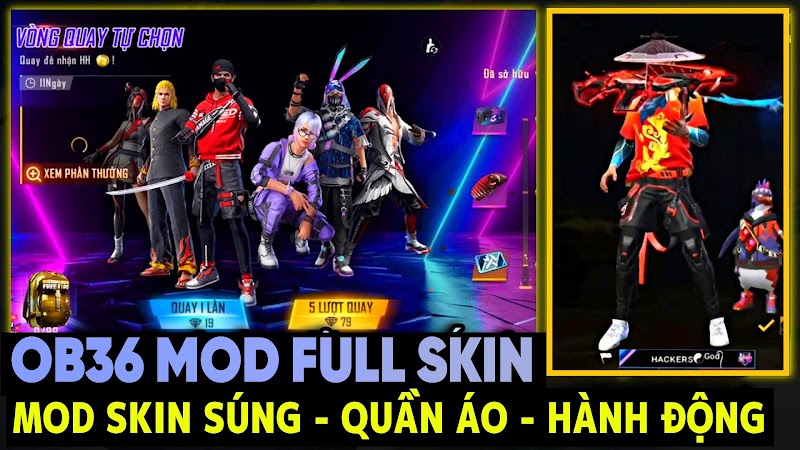 MOD SKIN FF MAX OB36 MOD TẤT CẢ HÀNH ĐỘNG SKIN SÚNG MỚI CÓ HIỆU ỨNG MOD ĐỒ NAM NỮ FREE FIRE