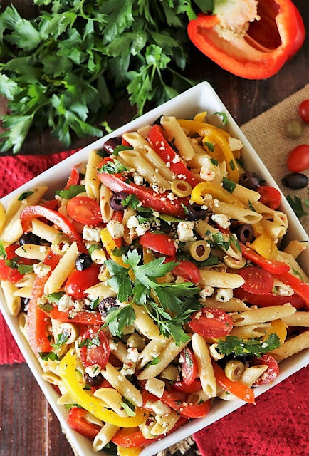  amongst Feta crumbles is a swell meatless primary dish or side Easy Pepper & Olive Pasta Toss