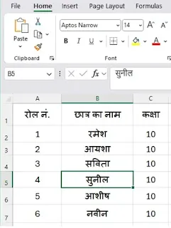 (c) उस सेल का सेल संदर्भ दें जिसमें मान "सुनील" है।